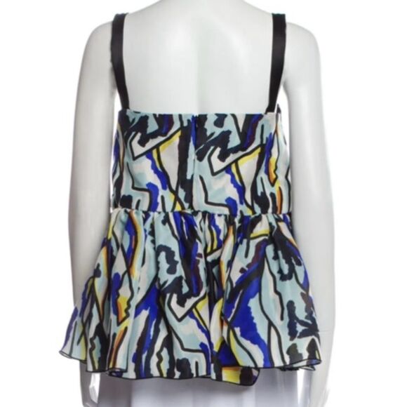 Ellery silk printed ruffle embellishment sleeveless blouse with square neck - Picture 7 of 13